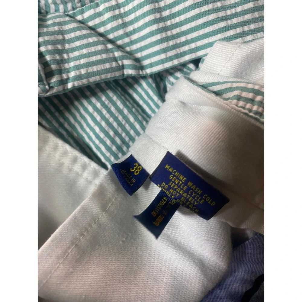 Polo Golf Ralph Lauren Seersucker Shorts Men's 38 Green White Striped Flat Front